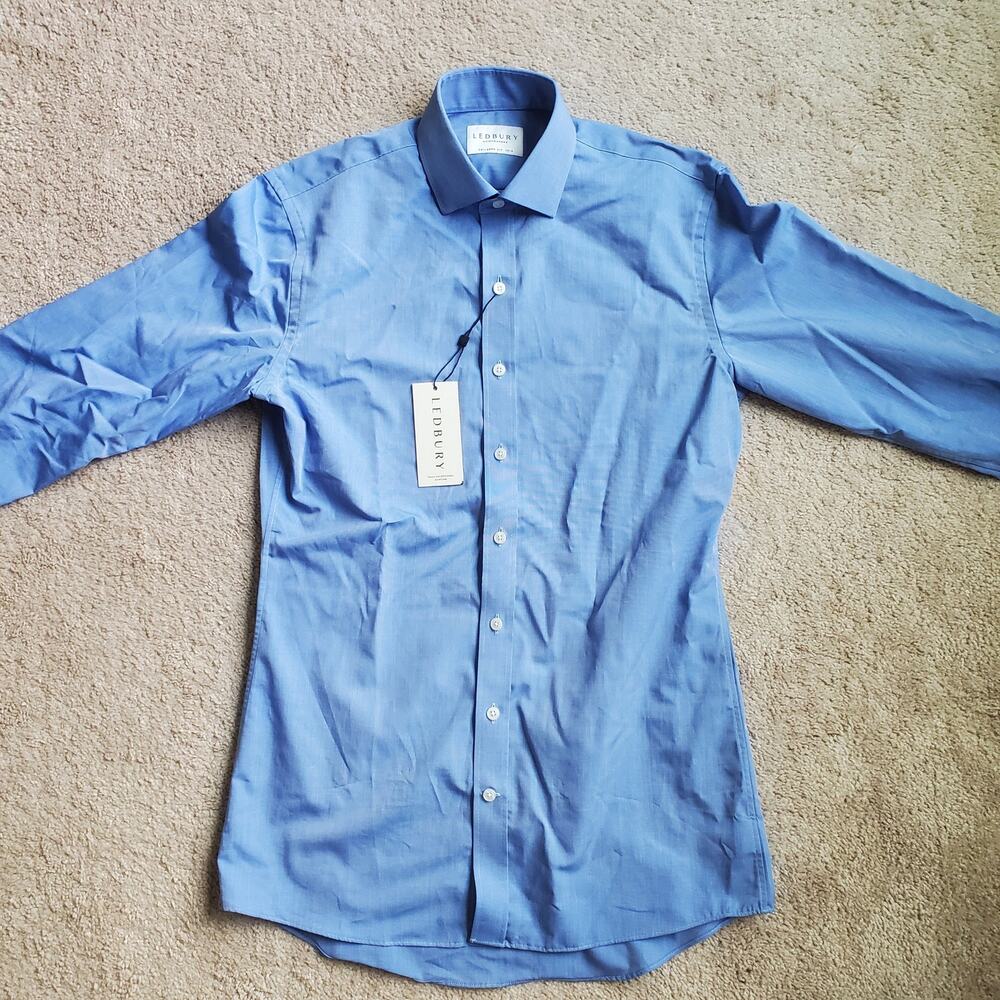 Ledbury Blue Glasper Check Dress Shirt Mens 15 S Tailored Fit NWT Supima Cotton